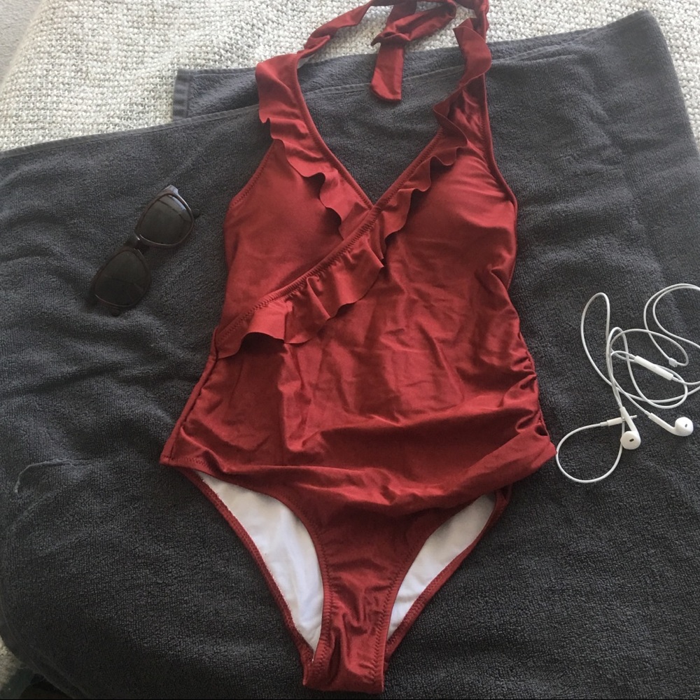 Cupshe Burnt Red Ruffle One Piece Swimsuit